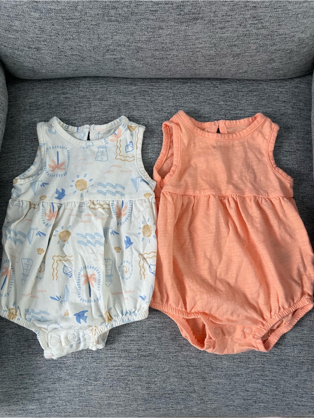 Carter's Peach Sleeveless Baby Romper & Cream Printed One-Piece Set